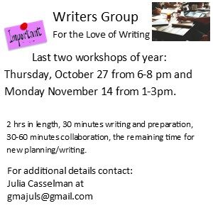 Writing Group- For the love of writing on Thursday @ Minerva Free Library Upstairs